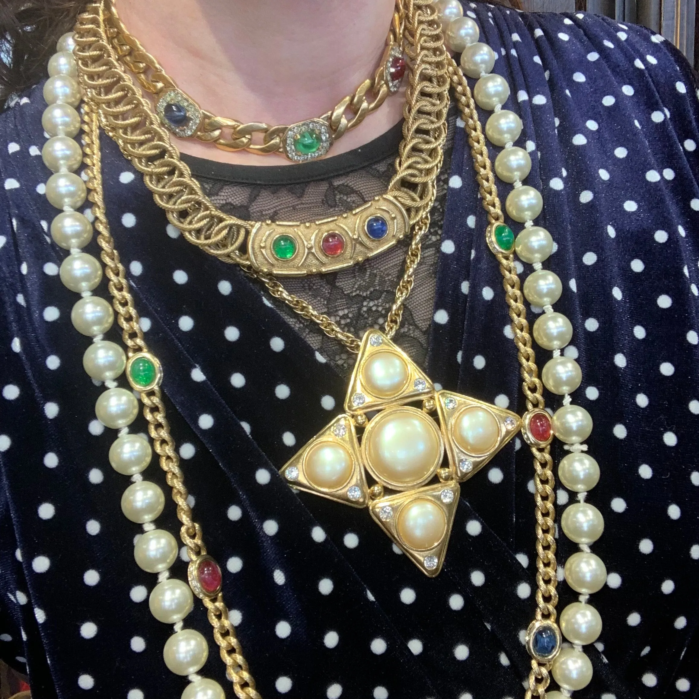 Christian Dior Ruby Emerald Sapphire Vintage Gold Chain necklace