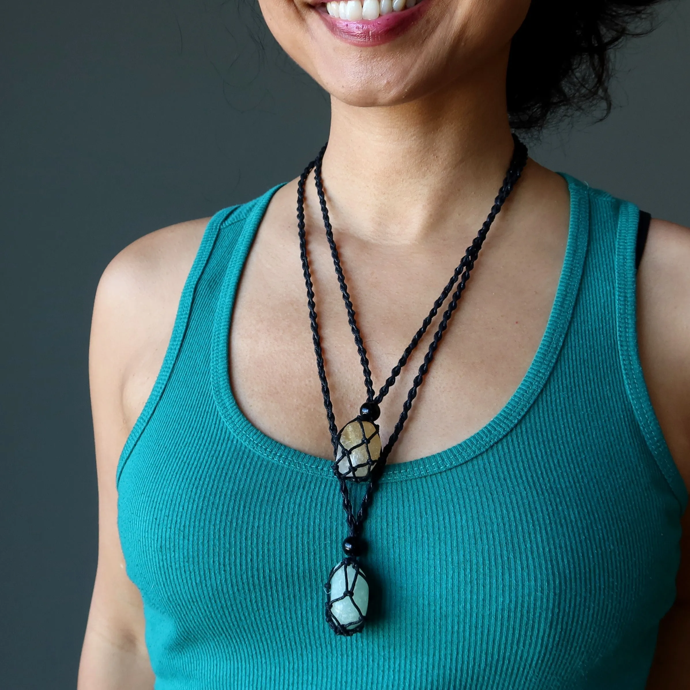 Citrine Aventurine Necklace Set Money Macrame Stones
