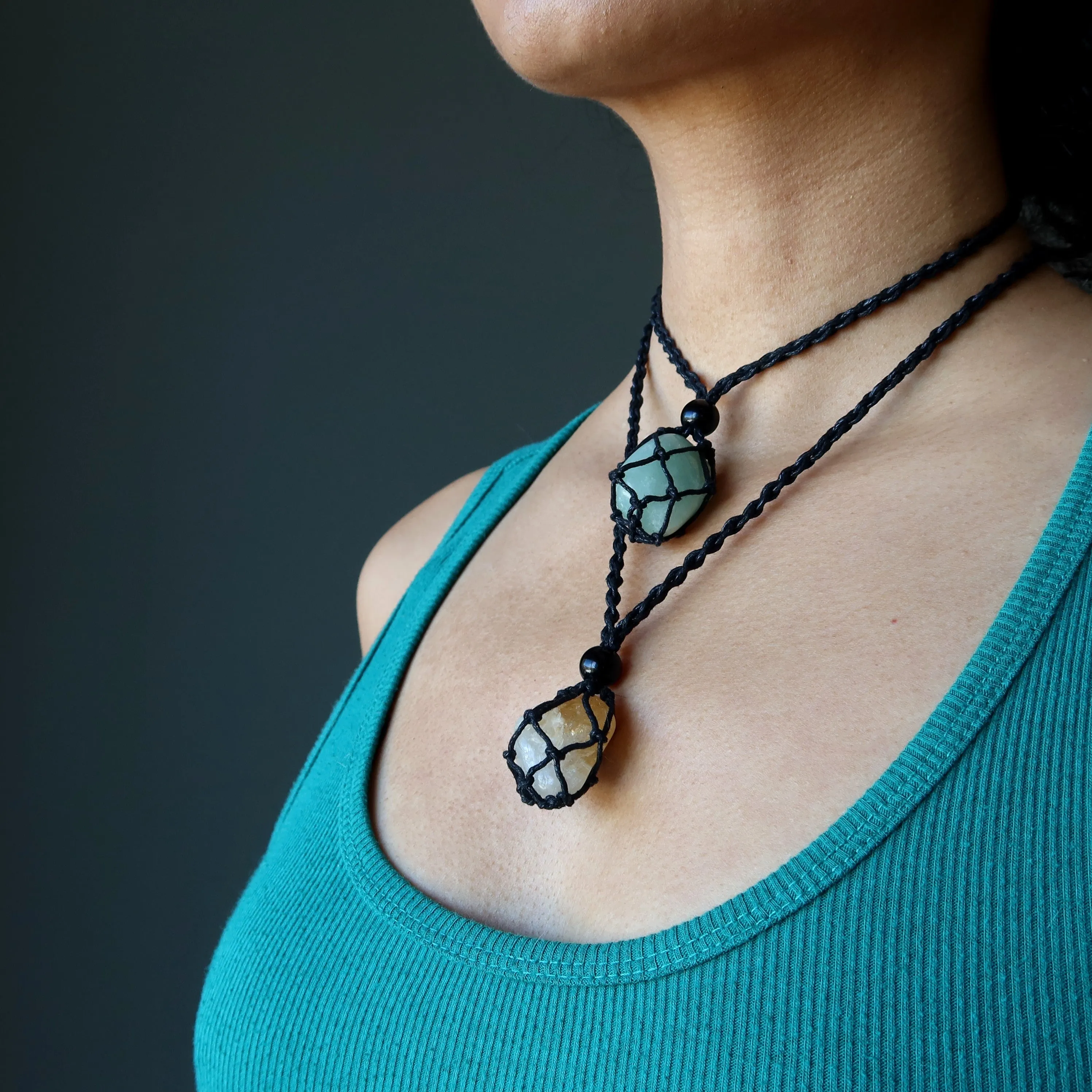 Citrine Aventurine Necklace Set Money Macrame Stones