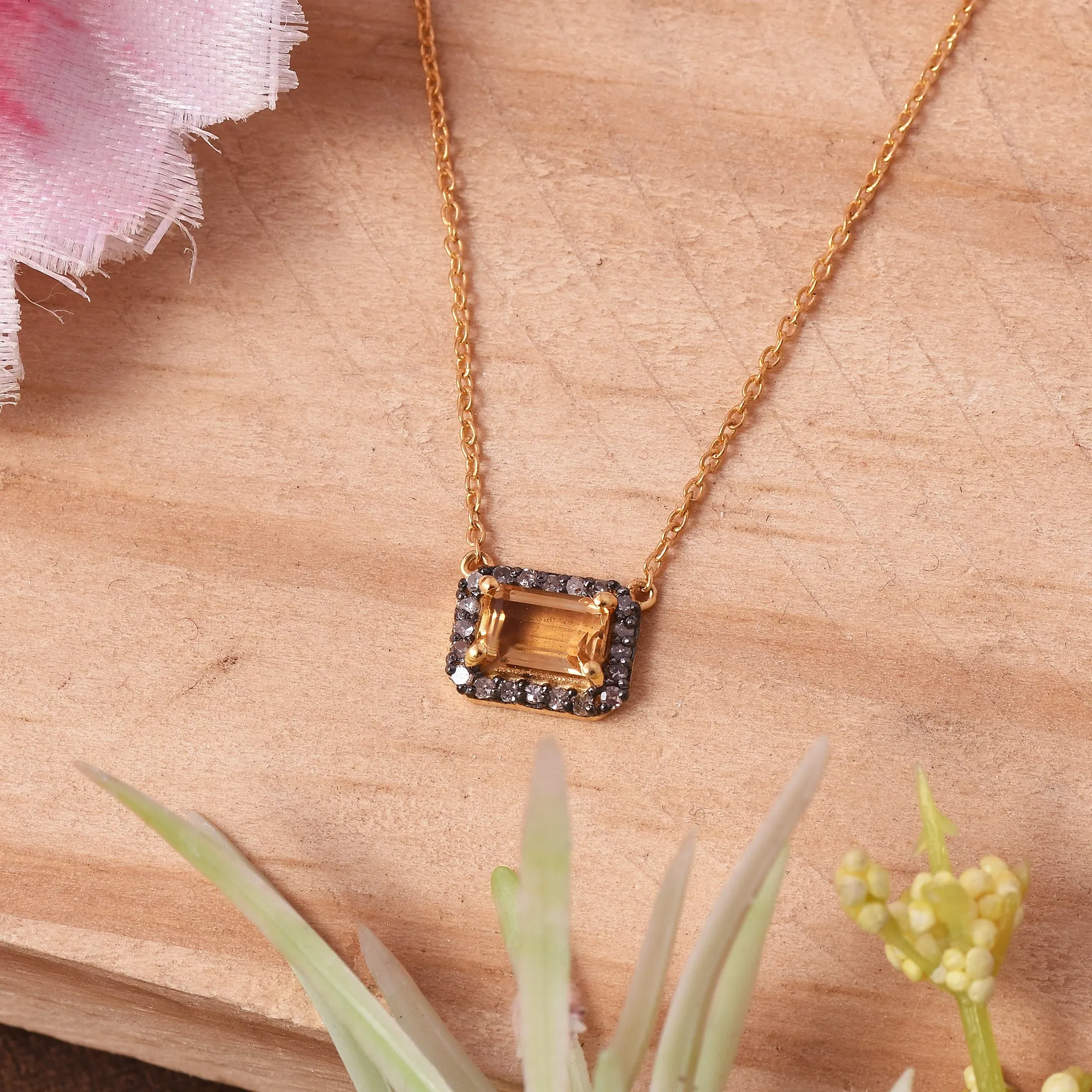 Citrine Diamond Halo Necklace