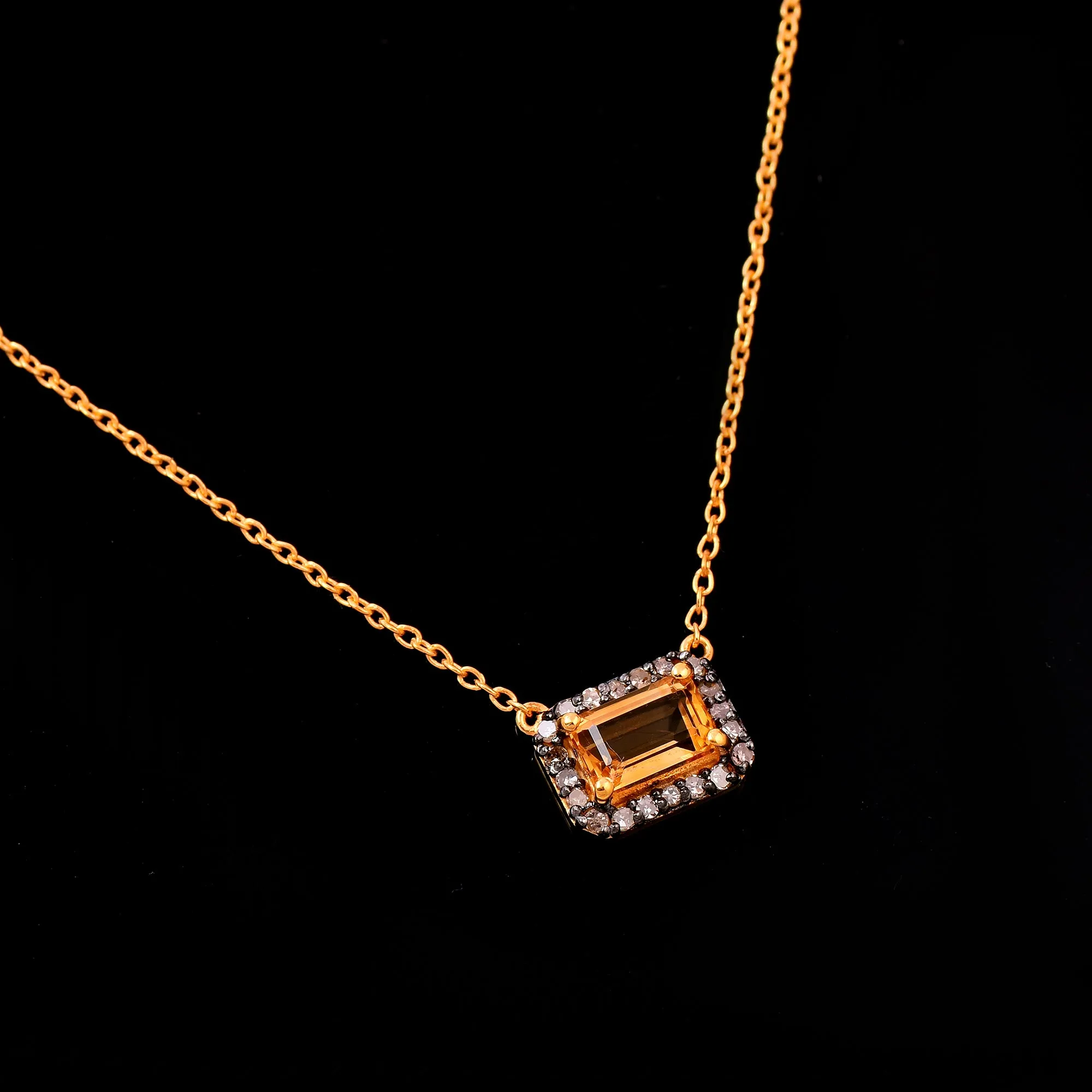 Citrine Diamond Halo Necklace