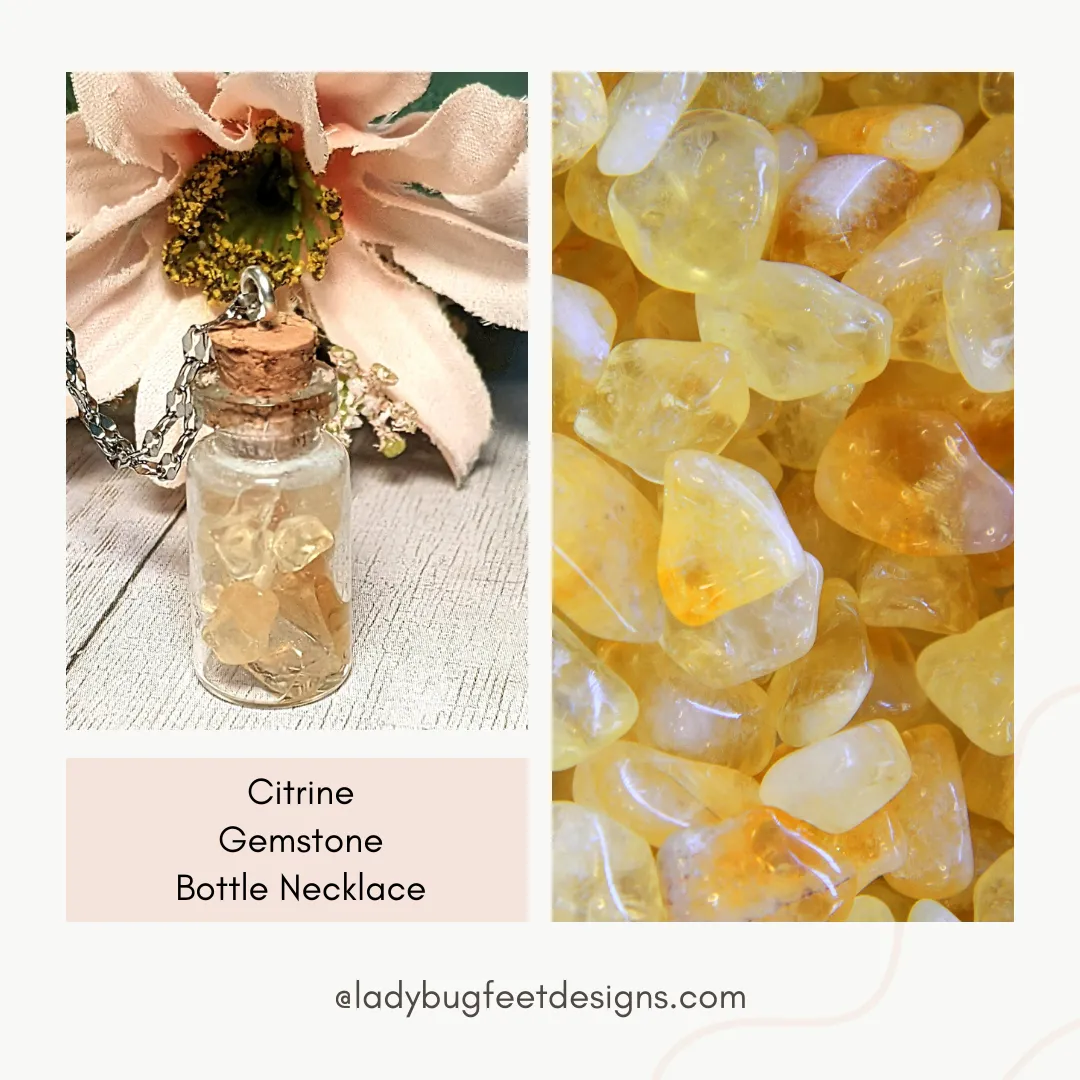 Citrine Gemstone Bottle Necklace, 20 or 24 inch, Silver/Gold