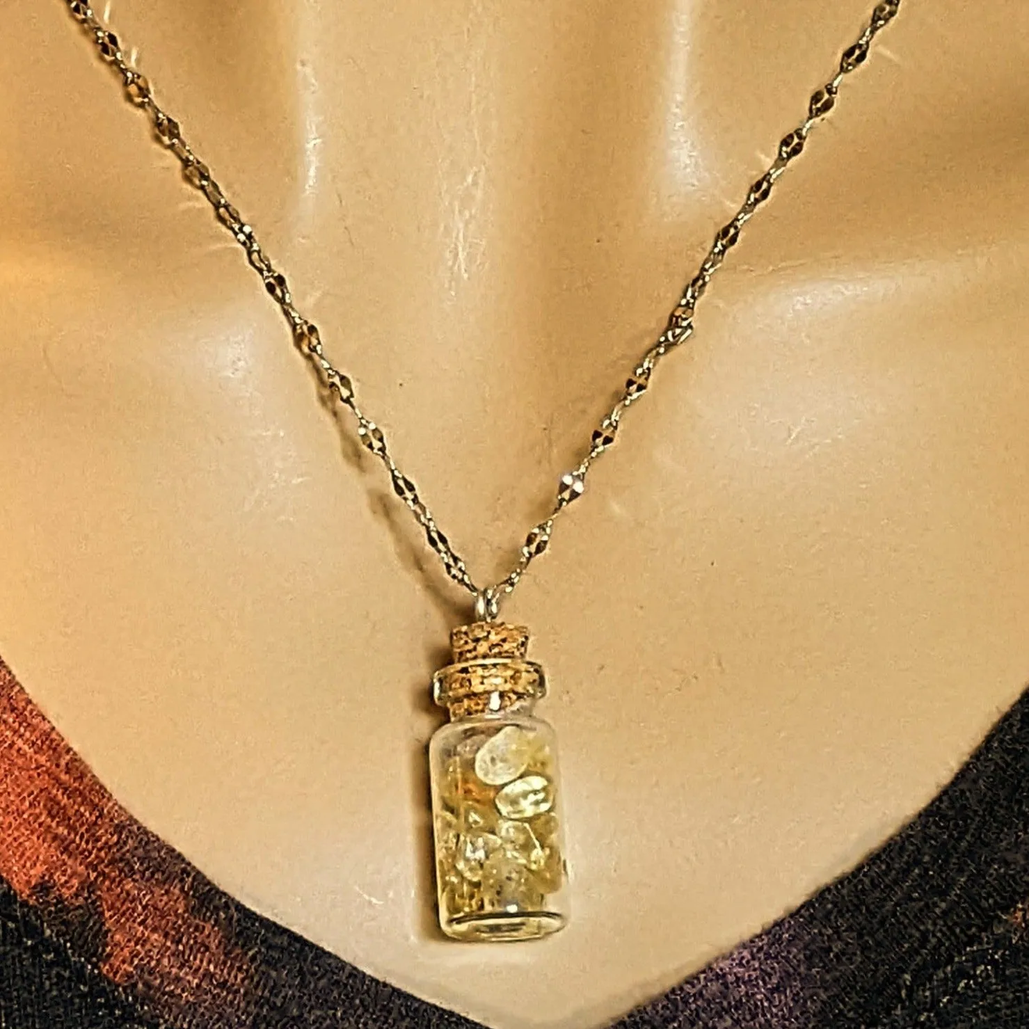 Citrine Gemstone Bottle Necklace, 20 or 24 inch, Silver/Gold