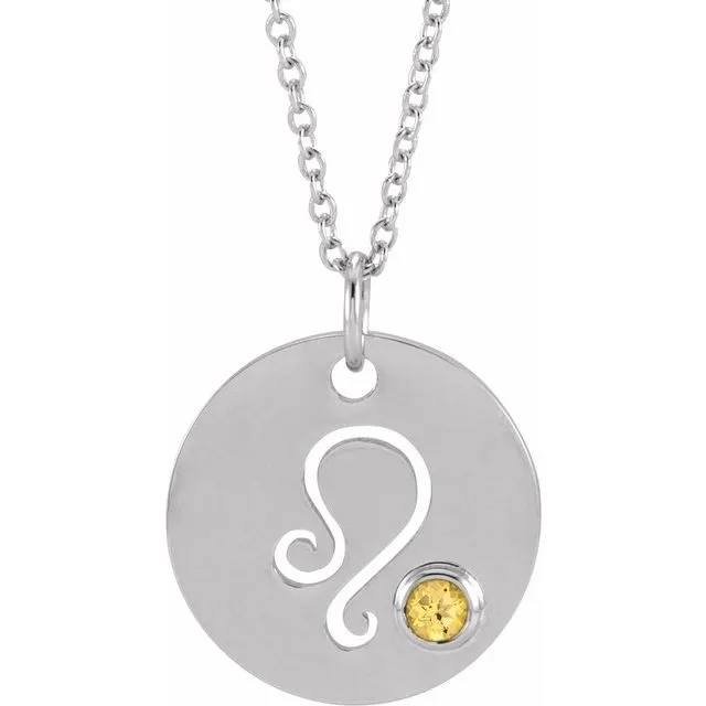 Citrine Leo Zodiac Disc 16-18" Necklace