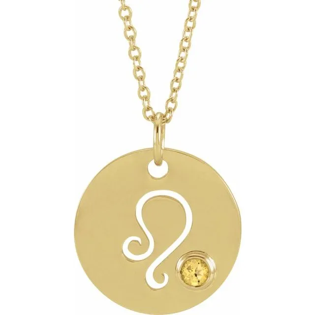 Citrine Leo Zodiac Disc 16-18" Necklace