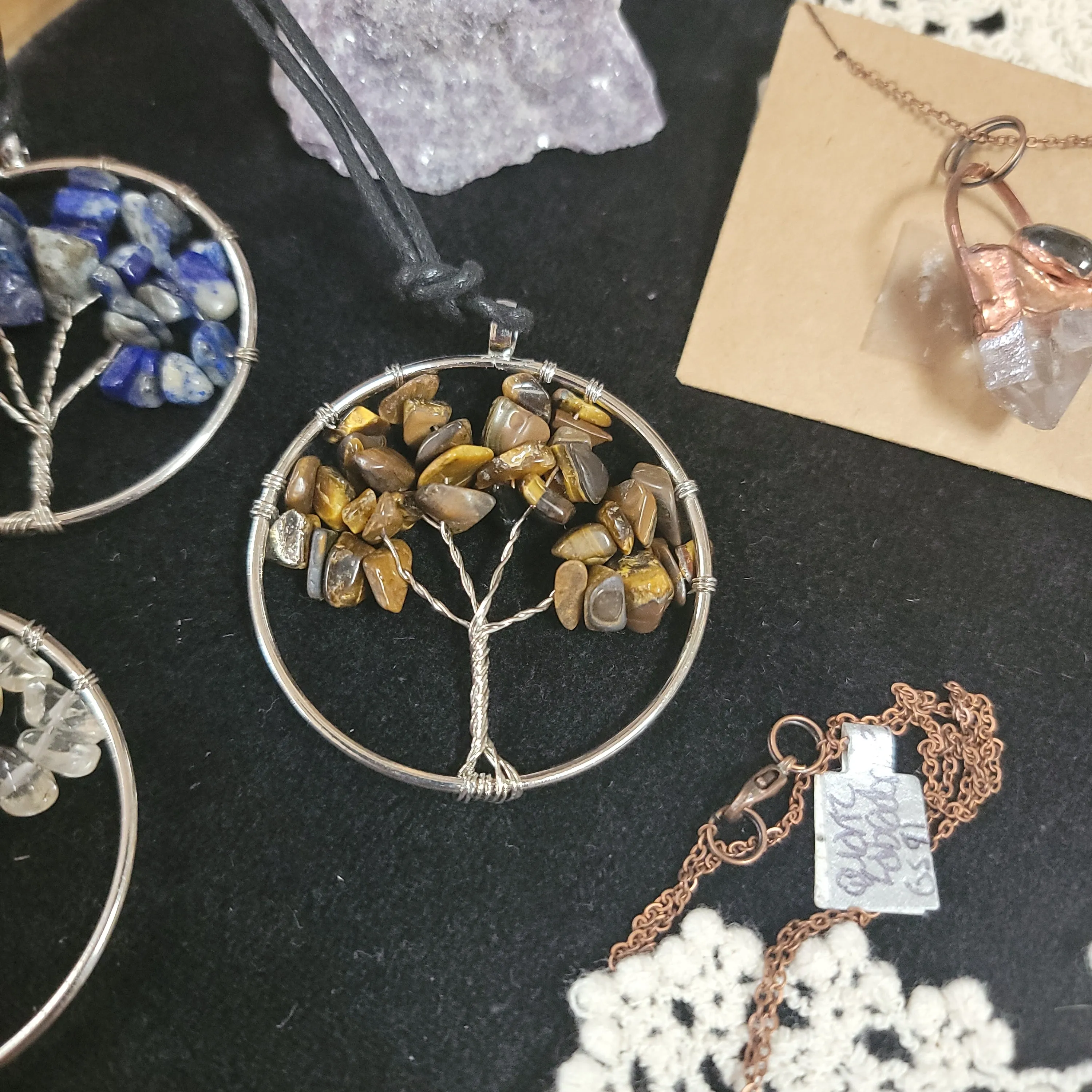 Corded Tree Of Life with Chip Stones Necklace