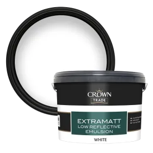 Crown Trade Extramatt White 10L | Low Reflective Emulsion Paint for Ceilings & WallS