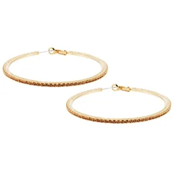 Crystal Hoop Earrings (Medium) - Brown