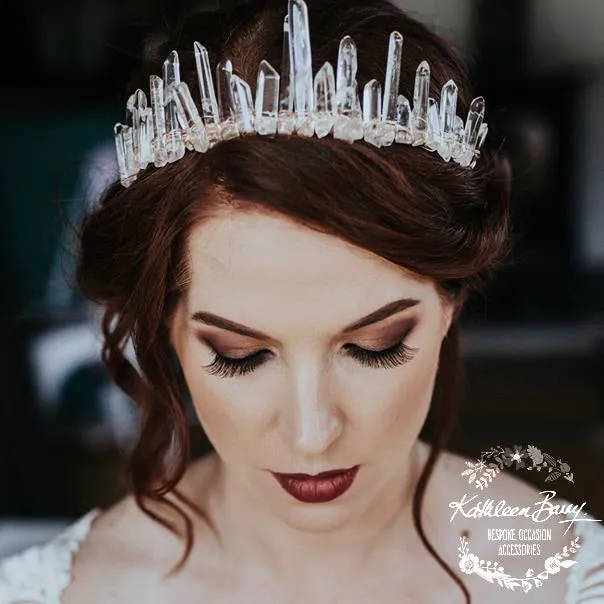 Crystal quartz bridal crown with rose gold, gold or silver wirework  - 35cm height