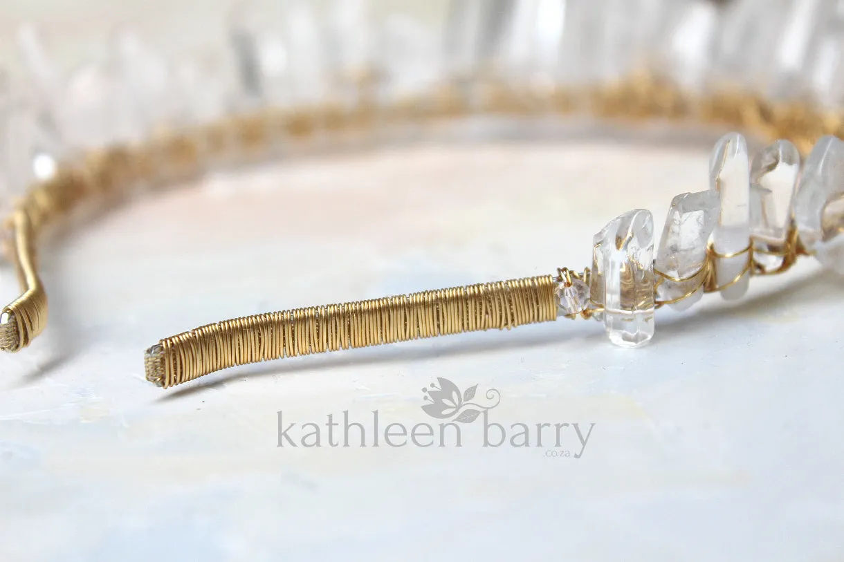 Crystal quartz bridal crown with rose gold, gold or silver wirework  - 35cm height
