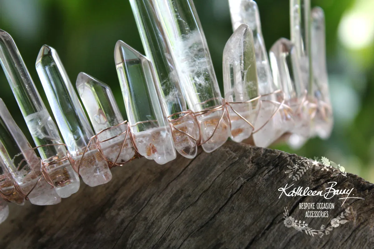 Crystal quartz bridal crown with rose gold, gold or silver wirework  - 35cm height