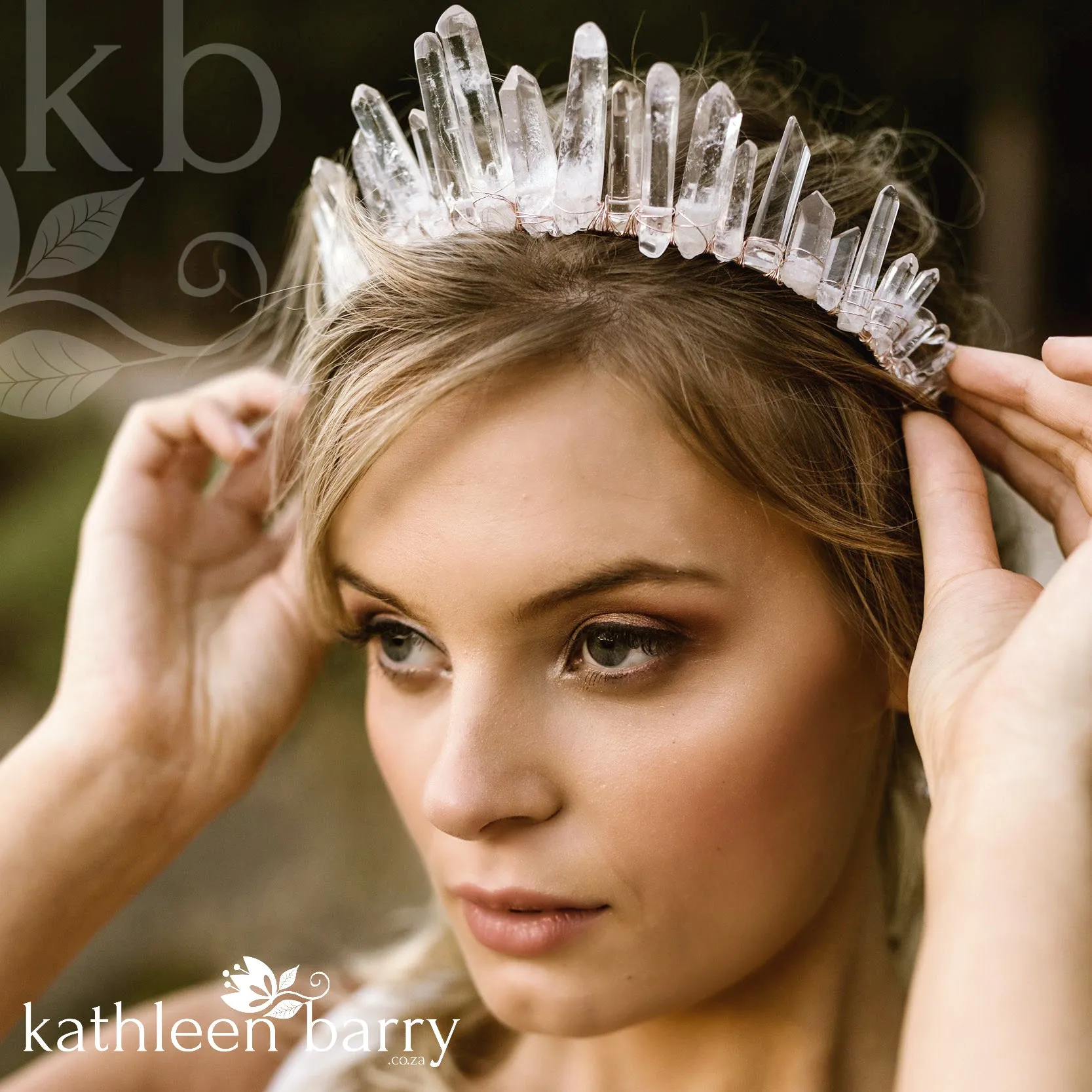 Crystal quartz bridal crown with rose gold, gold or silver wirework  - 35cm height