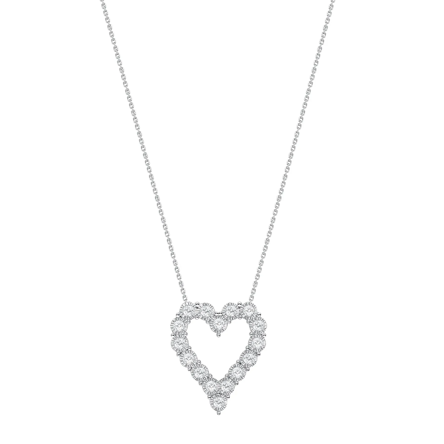 Cushion Cut 14K White Gold Open Heart Diamond Necklace