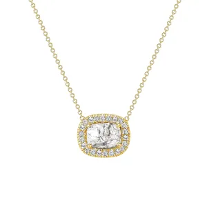 Cushion Cut Diamond 14K Gold Halo Pendant Necklace