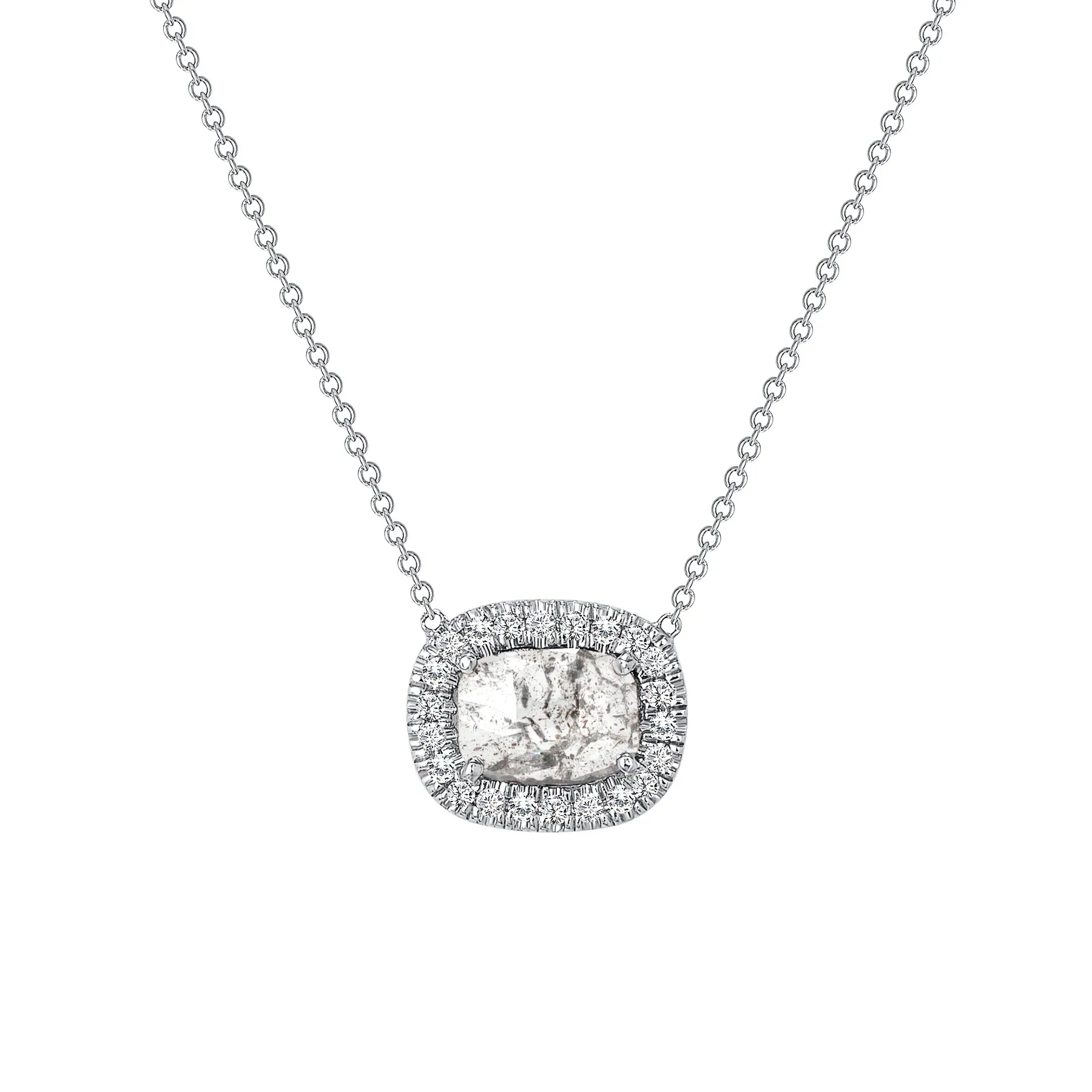 Cushion Cut Diamond 14K Gold Halo Pendant Necklace