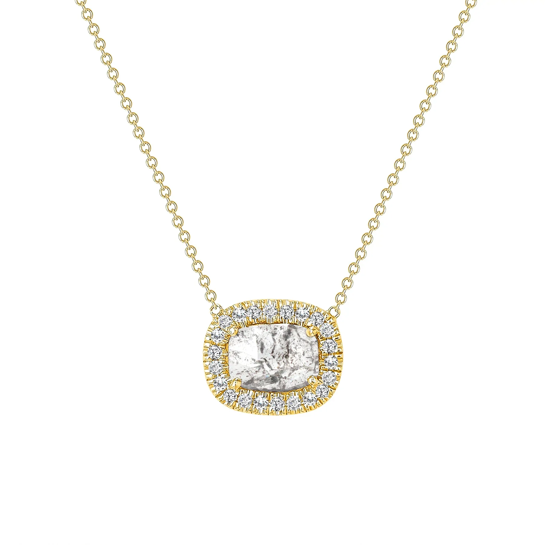 Cushion Cut Diamond 14K Gold Halo Pendant Necklace