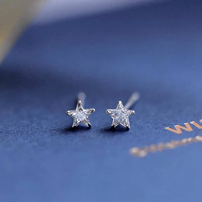 Cute and Minimalist Star Stud Earrings with Sparkling Zircon