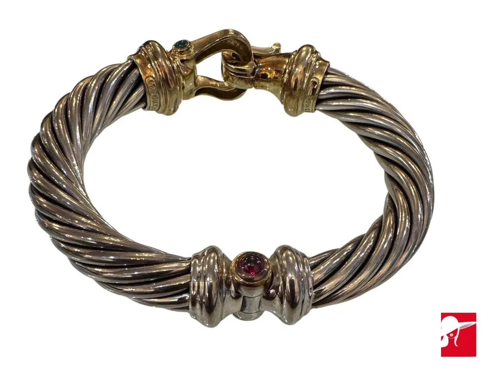 David Yurman 10mm Rhodolite Garnet and Emerald Cable Bracelet