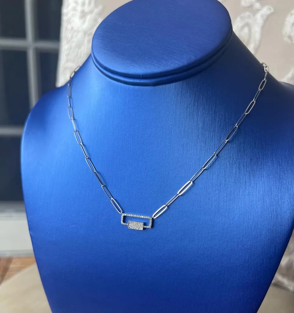 Diamond Paper Clip Link Necklace 14K White and Rose Gold 0.23 CT | 14K Gold Adjustable Chain Necklace for Women