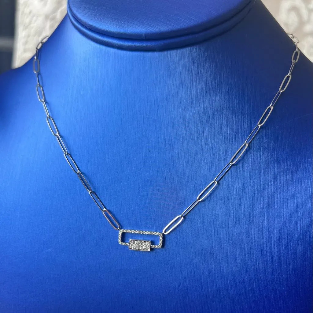Diamond Paper Clip Link Necklace 14K White and Rose Gold 0.23 CT | 14K Gold Adjustable Chain Necklace for Women