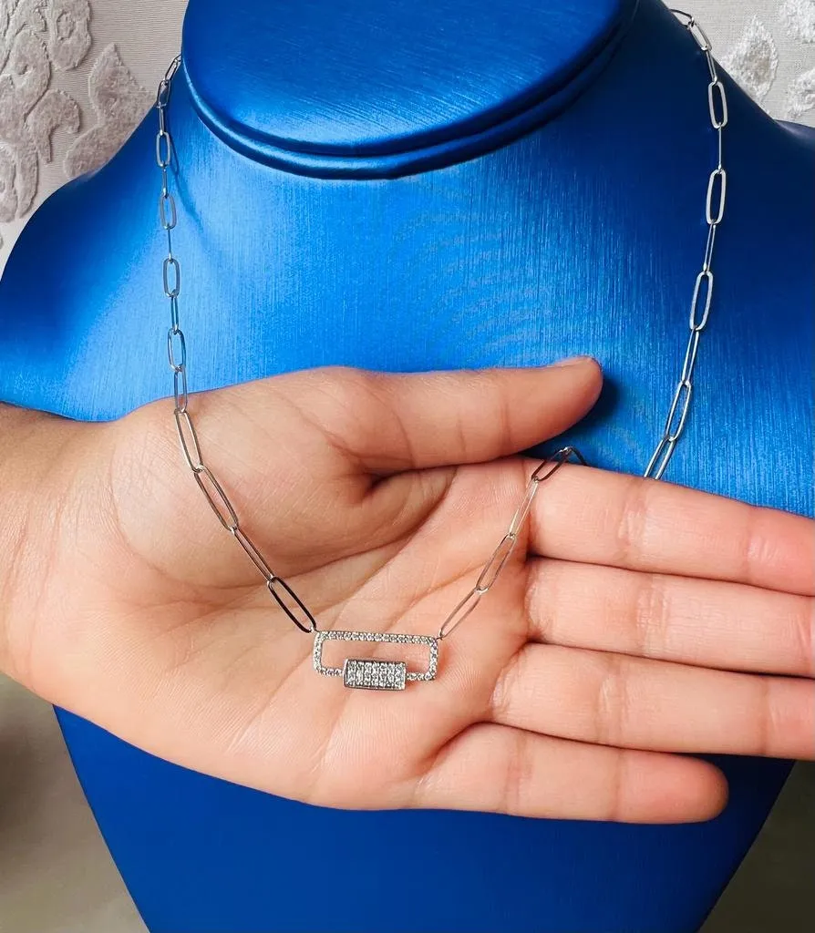 Diamond Paper Clip Link Necklace 14K White and Rose Gold 0.23 CT | 14K Gold Adjustable Chain Necklace for Women