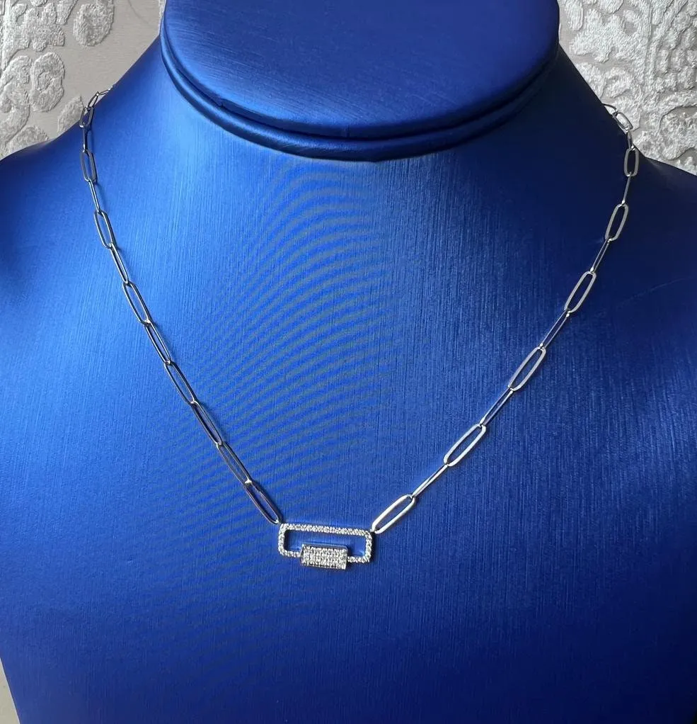 Diamond Paper Clip Link Necklace 14K White and Rose Gold 0.23 CT | 14K Gold Adjustable Chain Necklace for Women