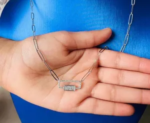 Diamond Paper Clip Link Necklace 14K White and Rose Gold 0.23 CT | 14K Gold Adjustable Chain Necklace for Women