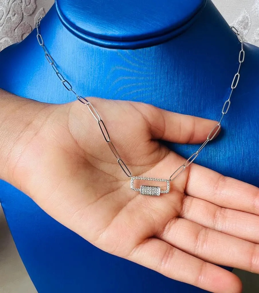 Diamond Paper Clip Link Necklace 14K White and Rose Gold 0.23 CT | 14K Gold Adjustable Chain Necklace for Women