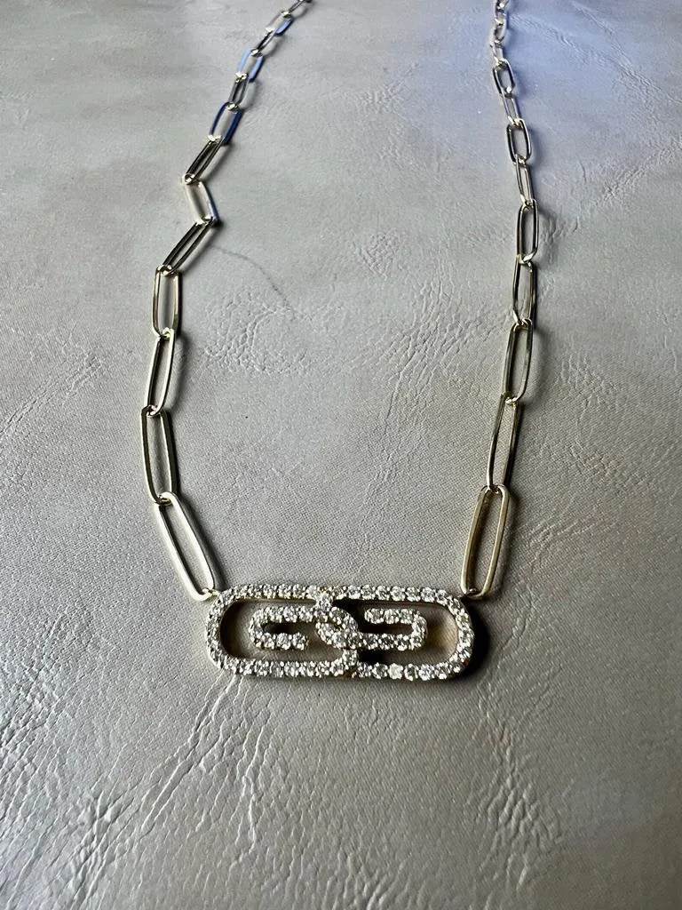 Diamond Paper Clip Necklace in 14K Yellow Gold | Link Necklace 0.35 CT | 14K Gold Adjustable Chain Necklace for Women | Paper Clip Necklace