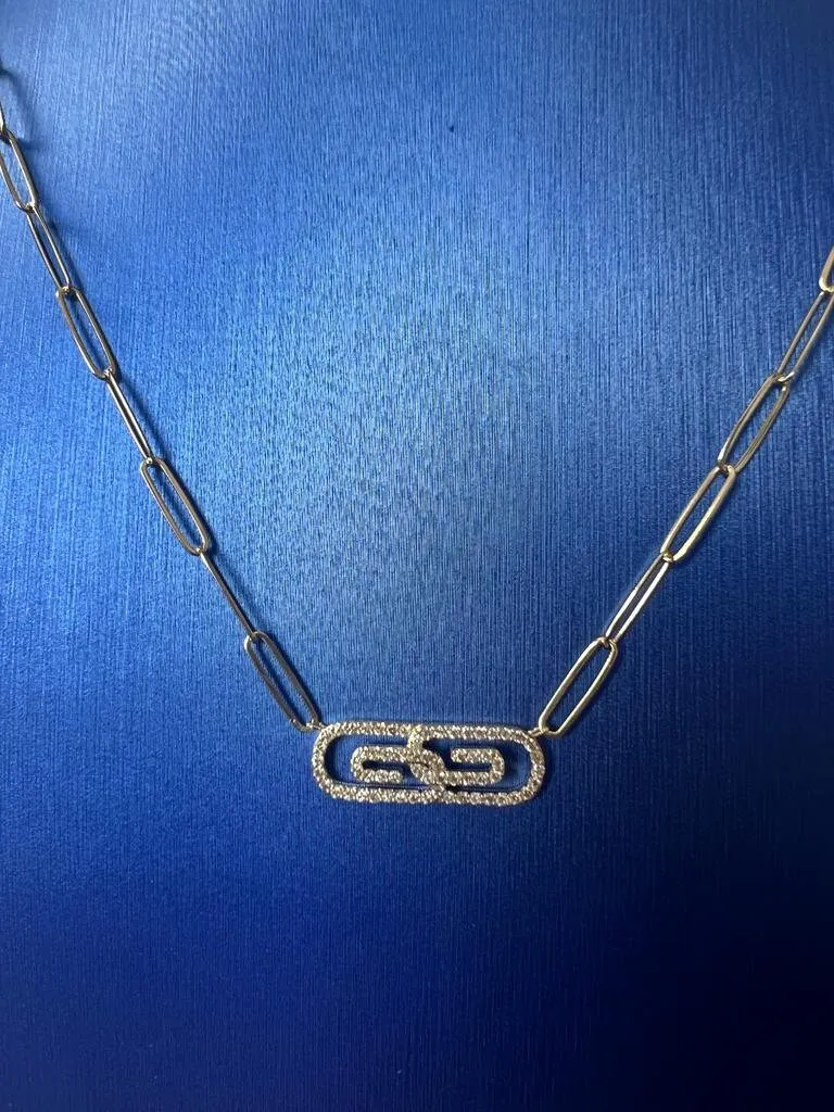 Diamond Paper Clip Necklace in 14K Yellow Gold | Link Necklace 0.35 CT | 14K Gold Adjustable Chain Necklace for Women | Paper Clip Necklace