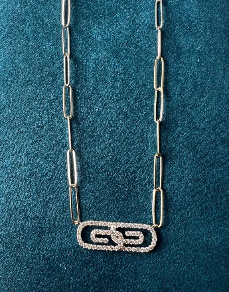 Diamond Paper Clip Necklace in 14K Yellow Gold | Link Necklace 0.35 CT | 14K Gold Adjustable Chain Necklace for Women | Paper Clip Necklace