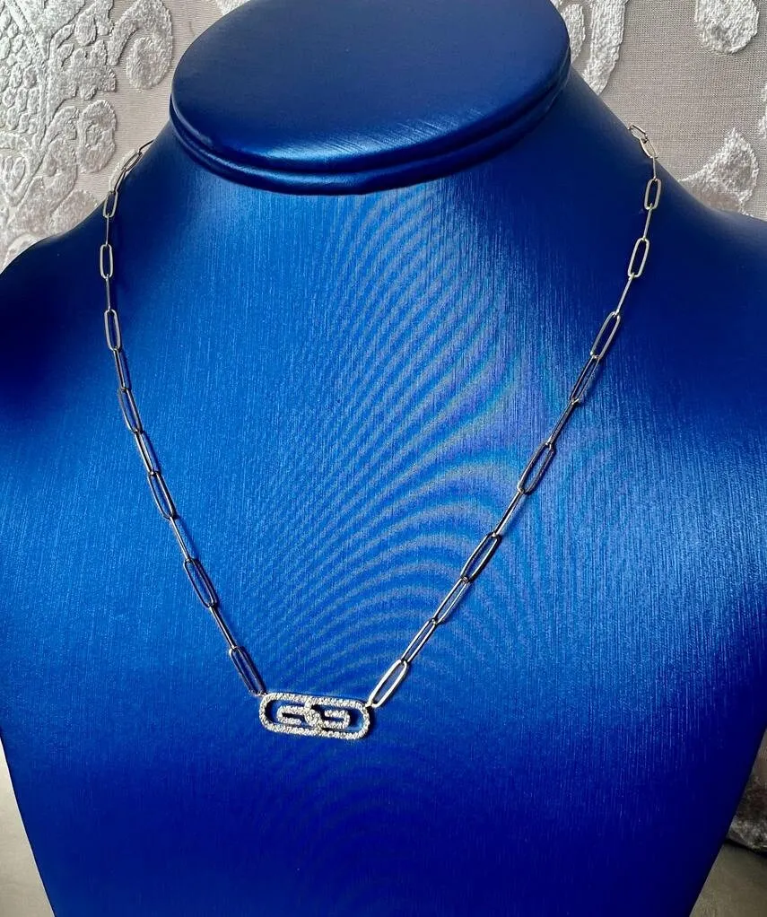 Diamond Paper Clip Necklace in 14K Yellow Gold | Link Necklace 0.35 CT | 14K Gold Adjustable Chain Necklace for Women | Paper Clip Necklace
