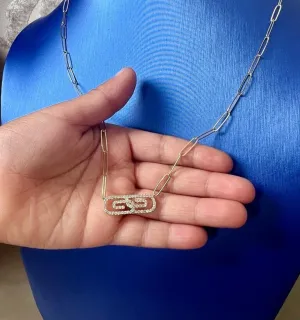 Diamond Paper Clip Necklace in 14K Yellow Gold | Link Necklace 0.35 CT | 14K Gold Adjustable Chain Necklace for Women | Paper Clip Necklace