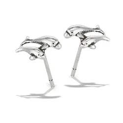 Dolphin Pair Silver Stud