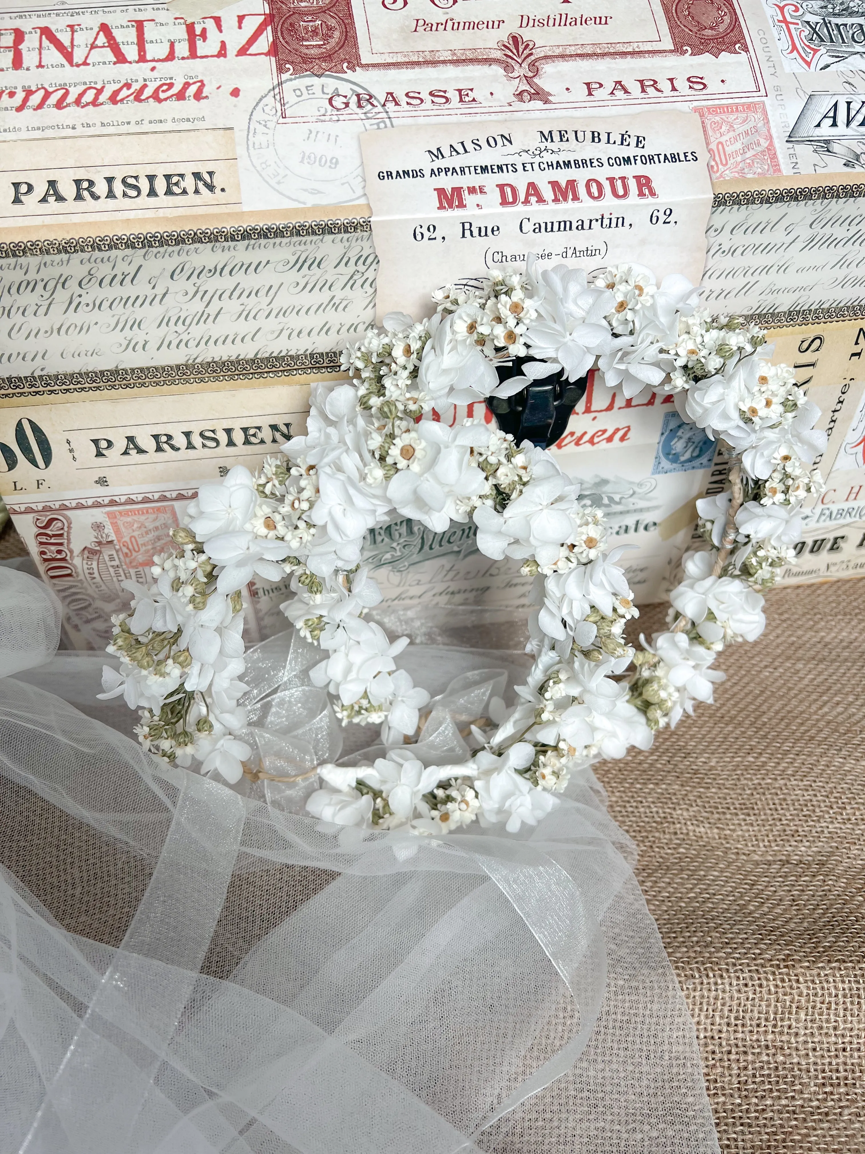 Dried Daisy and Hydrangea Headband, Communion Hair Wreath, White Flower Crown, Daisy Headband, Dried Flower Wreath, Flower Girl Headpiece UK