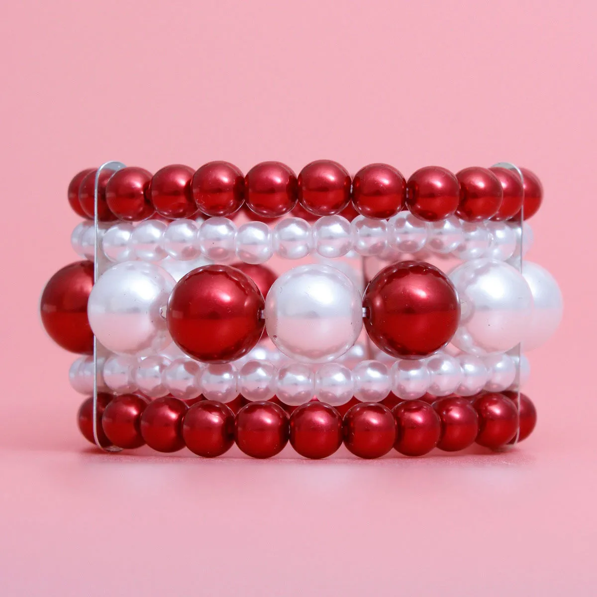 DST Inspired Bracelet Red White Stacked Pearls for Women