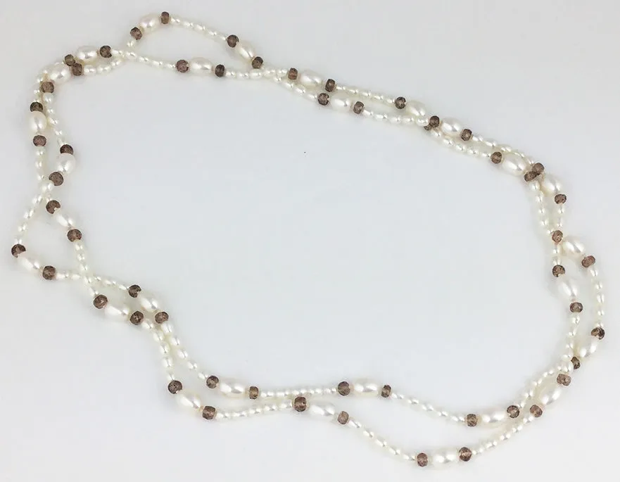 Egg Pearl   Champagne Garnet Bead Rope Necklace