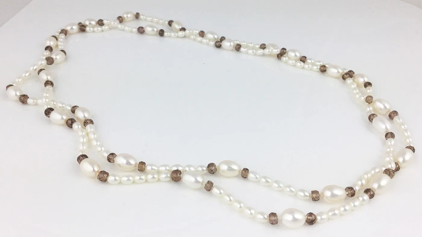 Egg Pearl   Champagne Garnet Bead Rope Necklace