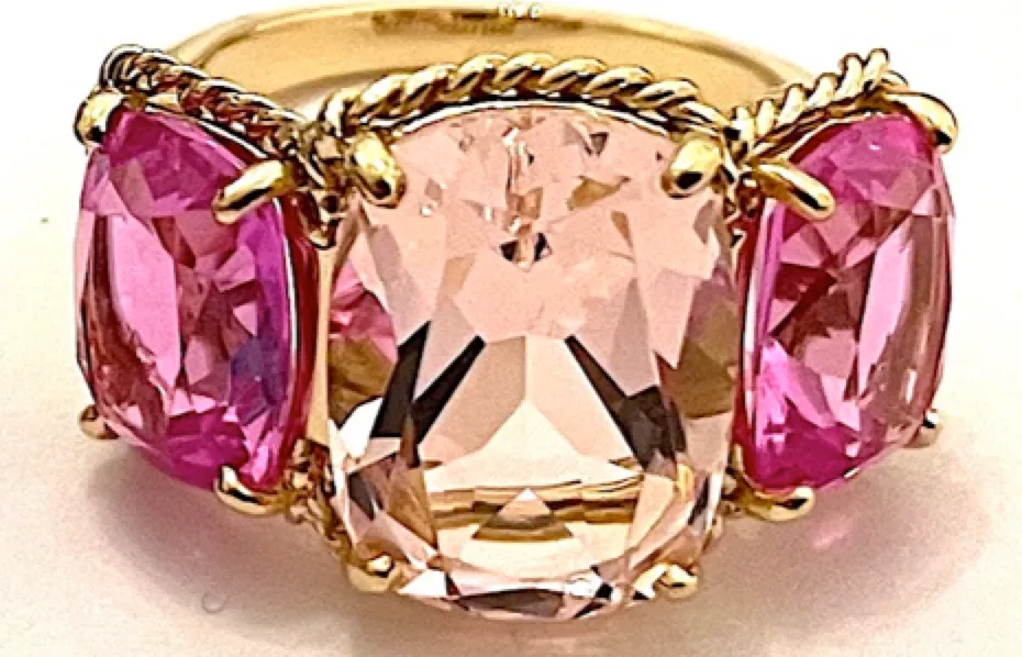 Elegant Three Stone Garnet Ring with Gold Rope Twist Border