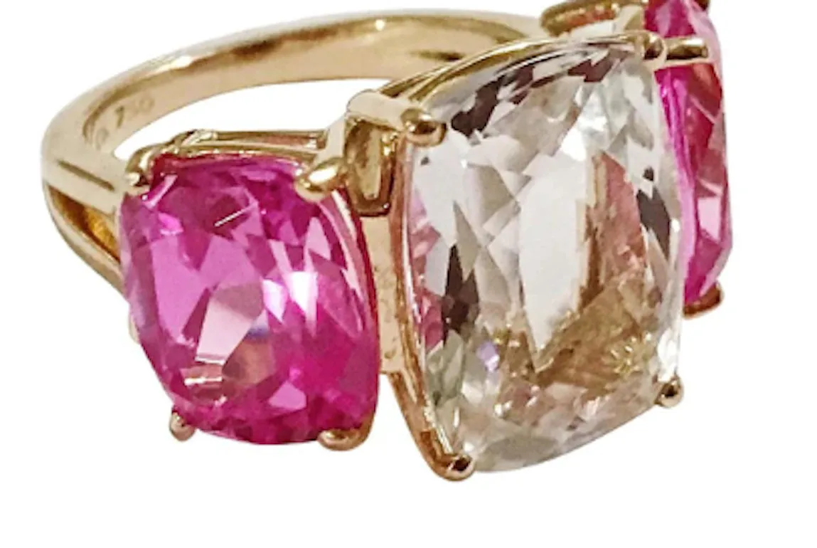 Elegant Three Stone Garnet Ring with Gold Rope Twist Border