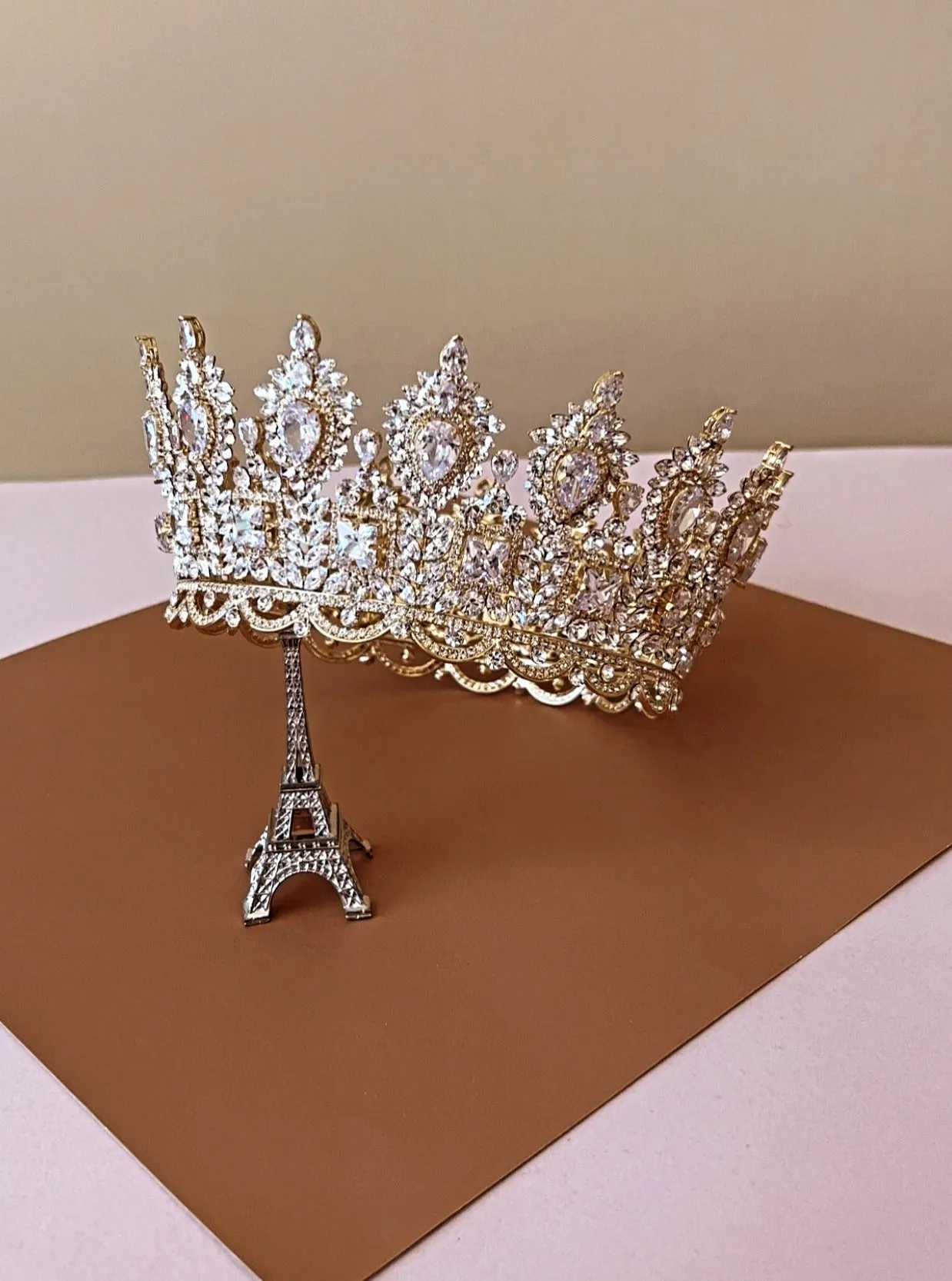 Ellee Real Bride Adorned with MAJESTIC ROYAL Bridal Full Crown with Brilliant SWAROVSKI Crystals