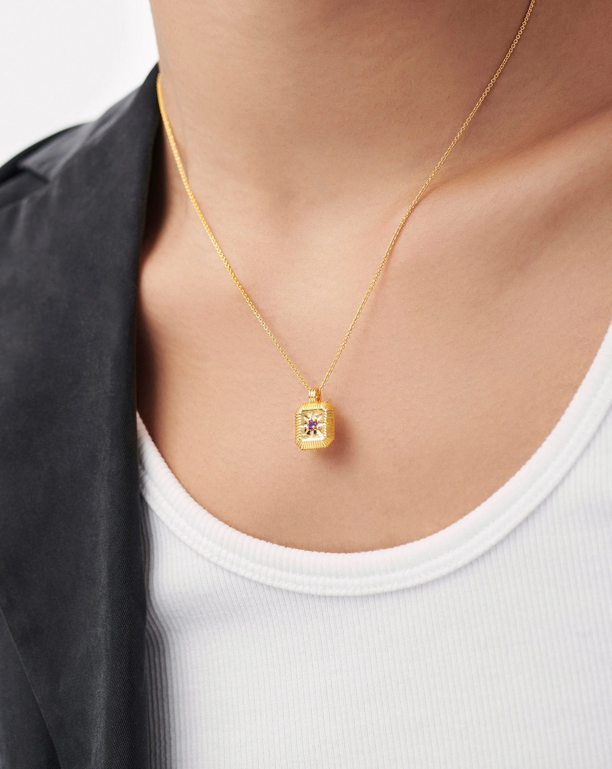 February Birthstone Pendant Necklace | 18ct Gold Vermeil/Amethyst
