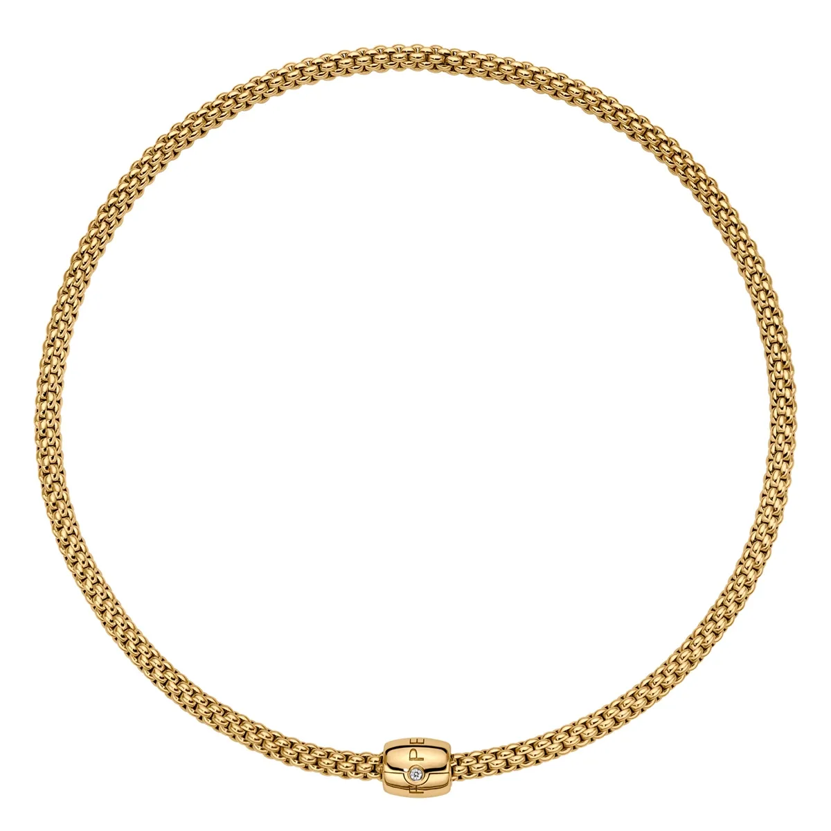 Fope 18K Yellow Gold Solo Collection Necklace with Single Diamond on Clasp, 15.5 inch