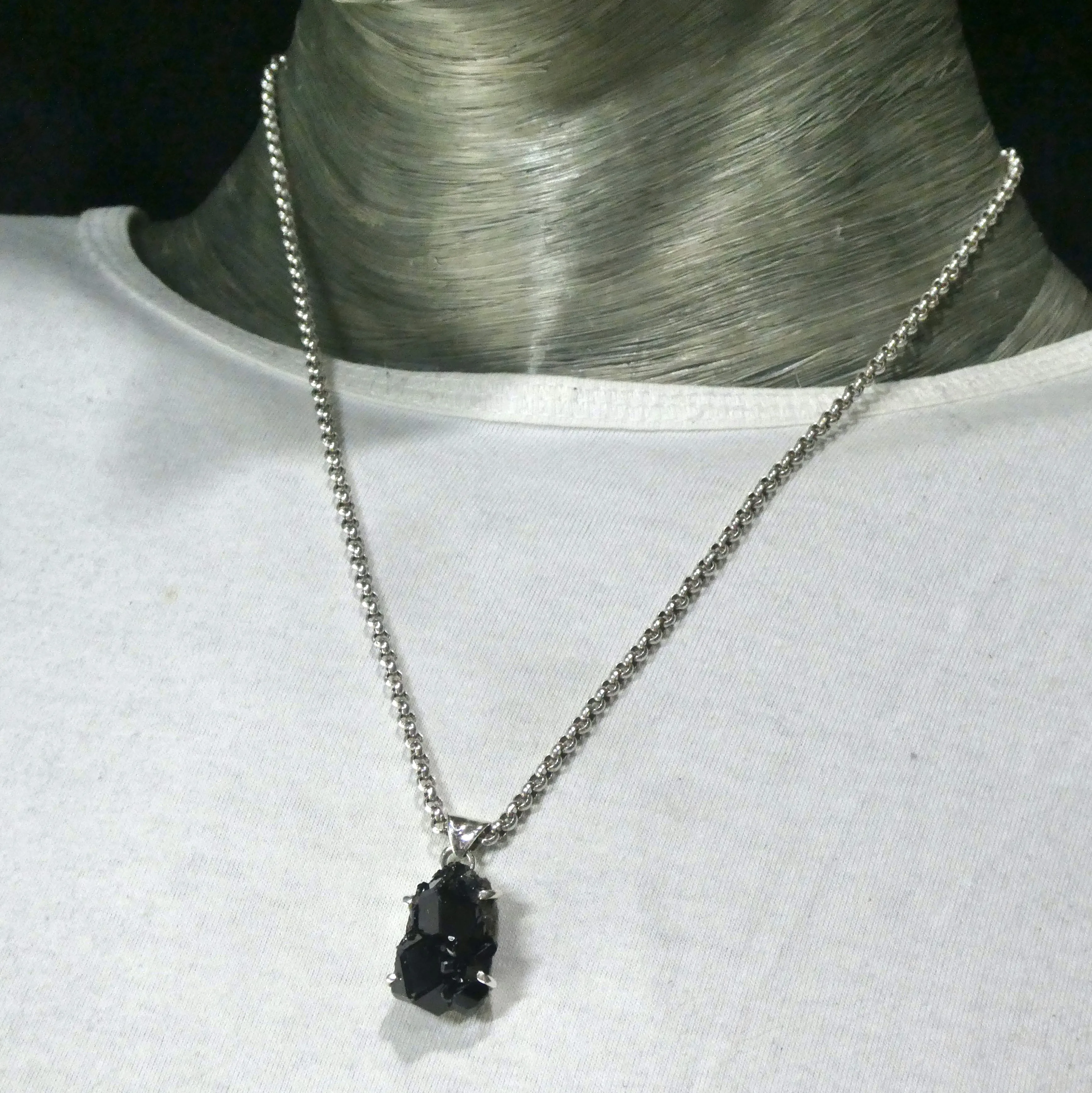 Garnet Pendant, Black Druzy Crystals, 925 Silver, g2