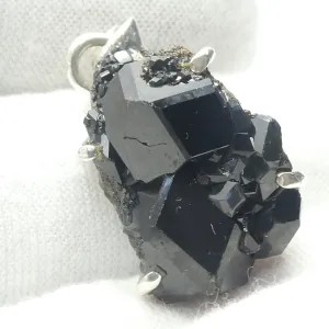 Garnet Pendant, Black Druzy Crystals, 925 Silver, g2