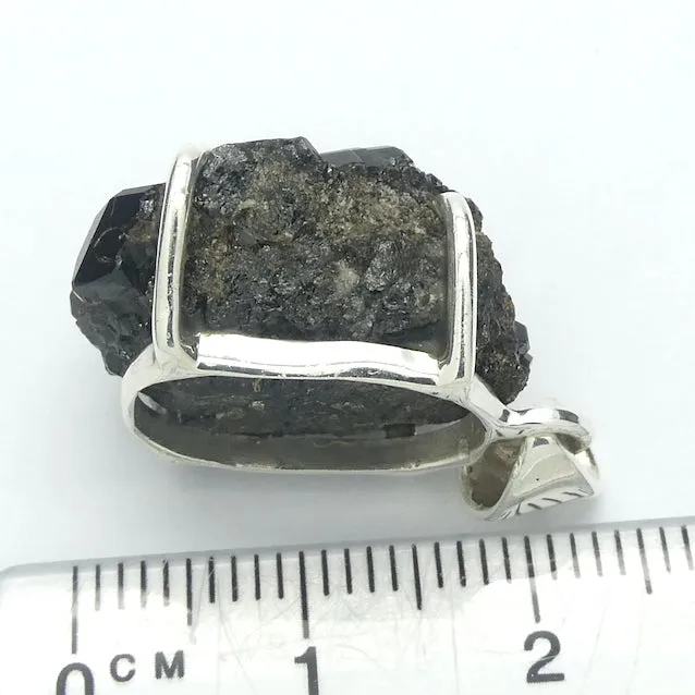 Garnet Pendant, Black Druzy Crystals, 925 Silver, g2