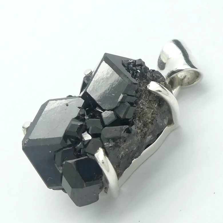 Garnet Pendant, Black Druzy Crystals, 925 Silver, g2