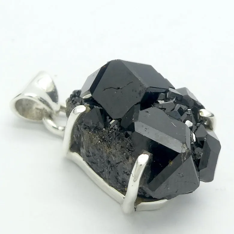 Garnet Pendant, Black Druzy Crystals, 925 Silver, g2