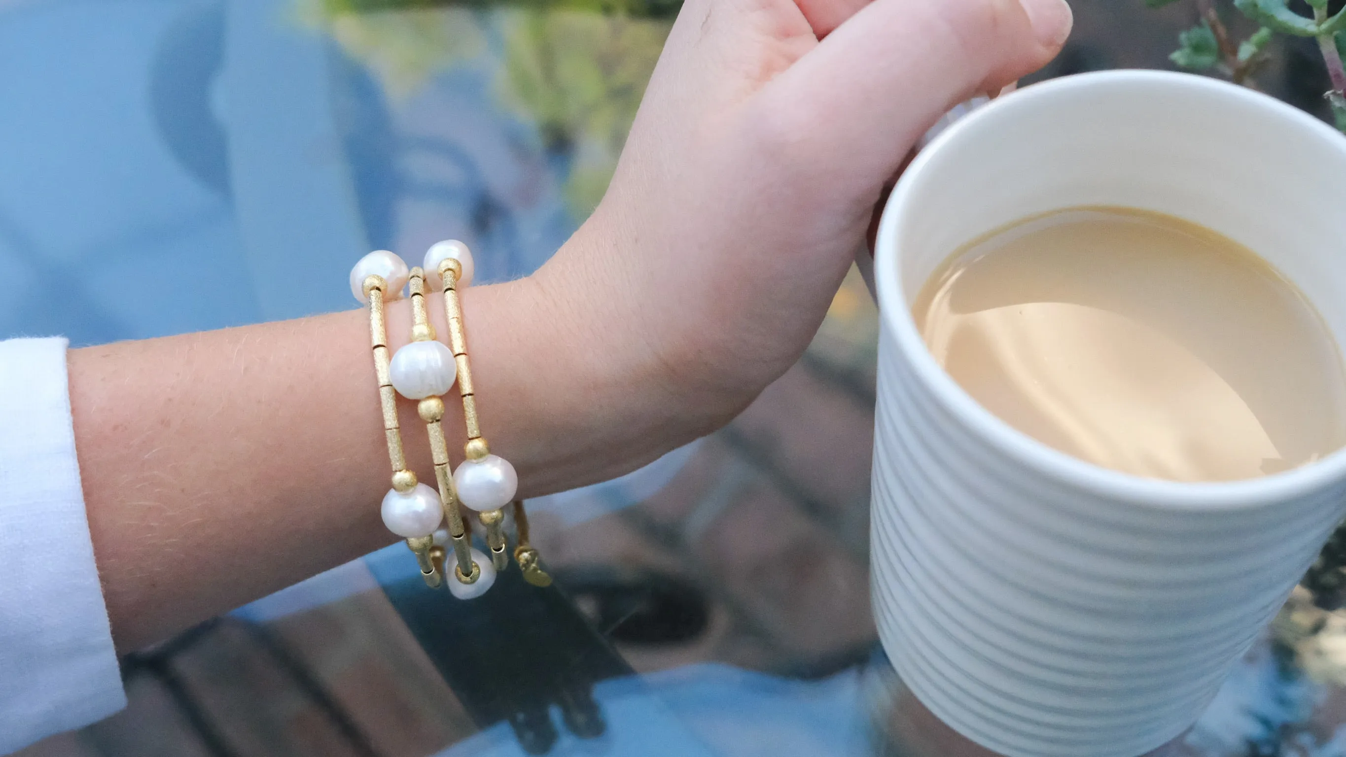 Gold and Pearl Twisted Stretchy Bracelet | Gold Pearl Bracelet | By Pearly Girls