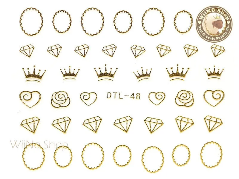Gold Crown Diamond Frame Nail Art Sticker - 1 pc (DTL-48G)